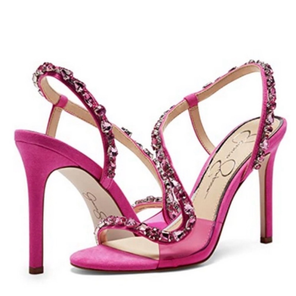 Jessica Simpson Jaycin Calypso Pink Supreme Microsuede Rhinestone Slingbacks